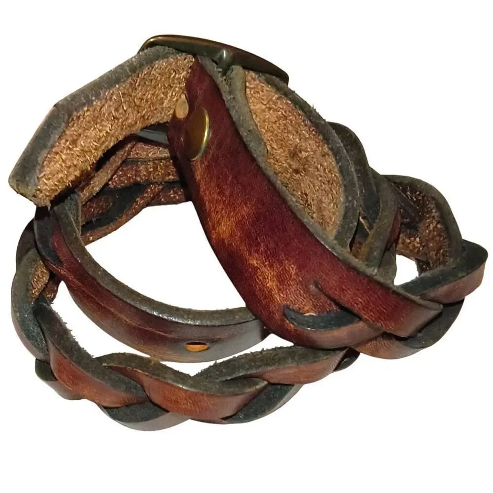 Bohemian Bojo Woven Leather Belt Brown Classic Vintage aged brass Size 28 Plait